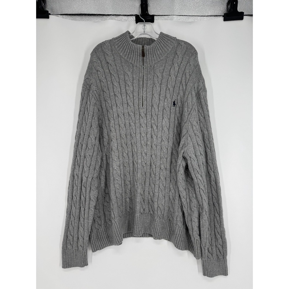 Polo Ralph Lauren Cable Knit Quarter 1/4 Zip Sweater Mens 3XL Big 3XB Light Grey